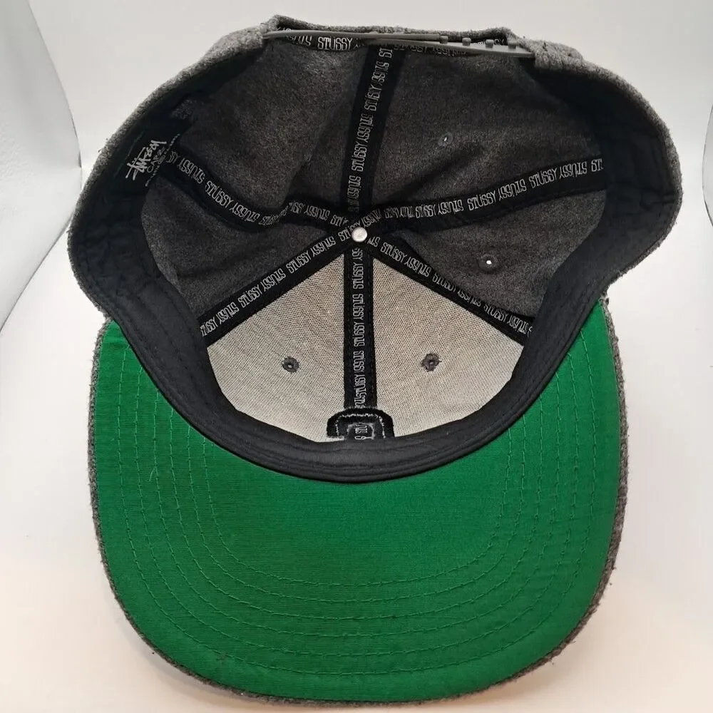 Vintage Stussy Wool Adjustable Snapback Hat Cap Gray 90s Streetwear Logo